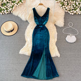Sexy V Neck Velvet Long Dress Fashion Dress HZ1023