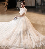 Cute tulle sequins long prom dress evening gown HZ1023