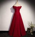 Burgundy satin long prom dress A line evening gown HZ1023