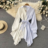 Fashionable Striped Long-Sleeved Irregular Dress HZ1023