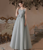 Gray soft chiffon long prom dress A line evening dress HZ1023