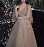 Champagne lace sequins long ball gown dress formal dress HZ1023