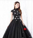 Black tulle long A line ball gown dress formal dress HZ1023