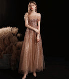 Shiny tulle sequins tea length prom dress evening dress HZ1023