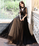 Black tulle long prom dress black evening dress HZ1023