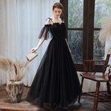 Black tulle long prom dress formal dress HZ1023