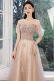 Stylish tulle sequins long prom dress evening dress HZ1023