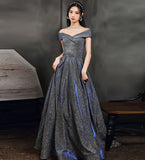 Simple A line v neck long prom dress off shoulder evening dress HZ1023
