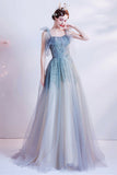 Cute tulle long A line prom dress evening dress HZ1023