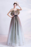 Gray green tulle sequins long prom dress evening dress HZ1023