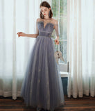 A line tulle sequins long prom dress HZ1023