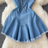 Cute Lace-Up Denim Dress A Line Fashion Dress HZ1023