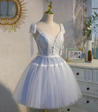 Blue lace short A line prom dress homecoming dress HZ1023