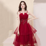 Burgundy lace short prom dress homecoming dress HZ1023
