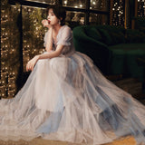 Cute tulle long prom dress A line evening dress HZ1023