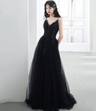Black tulle sequins long prom dress evening dress HZ1023