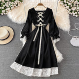 Black A Line Lace Short Dress Lace-Up Fashion Dress HZ1023