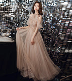 Elegant tulle beads long prom dress evening dress HZ1023