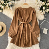 Simple Corduroy Long Sleeve Dress Fashion Dress HZ1023