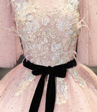 Pink tulle lace long ball gown dress fahion dress HZ1023