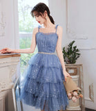 Blue tulle off shoulder prom dress homecoming dress HZ1023