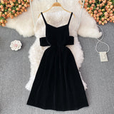 Cute Bow Velvet Backless Dress Fashion Dress HZ1023