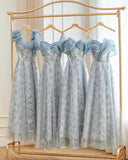 Blue Romantic Elegant Delicate Floral Long Tulle Ball Gown Evening Dress Party Dress Bridesmaid Dress Prom Dress HZ1023
