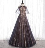 Stylish tulle sequins long prom dress evening gown HZ1023