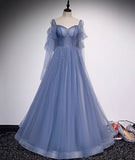 Blue tulle long prom dress simple evening dress HZ1023