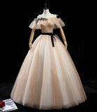 Champagne tulle sequins long prom dress formal dress HZ1023