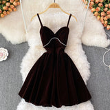 Cute V Neck Velvet Short Dress Fashion Dress HZ1023