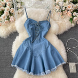 Cute Lace-Up Denim Dress A Line Fashion Dress HZ1023