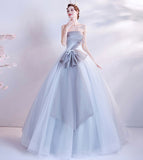 Gray tulle long prom dress gray evening dress HZ1023