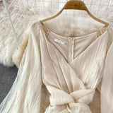 Champagne V Neck Long Sleeve Dress Fashion Dress HZ1023