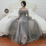 Cute tulle long A ine prom dress evening gown HZ1023