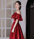 Red satin long prom dress A line evening dress HZ1023