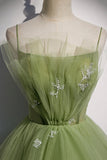 Green tulle long A line prom dress HZ1023