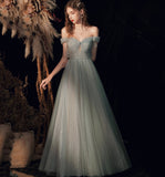 Shiny tulle sequins long prom dress green evening dress HZ1023