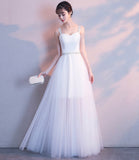 White tulle long A line prom dress white evening dress HZ1023
