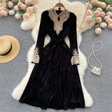 Black Velvet Lace Long Sleeve Dress Fashion Dress HZ1023