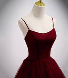 Burgundy tulle long prom dress two pieces evening dress HZ1023