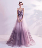 Purple tulle sequins long prom dress purple evening dress HZ1023
