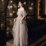 Cute tulle long prom dress A line evening dress HZ1023
