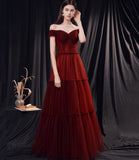Stylish tulle long prom dress burgundy evening dress HZ1023