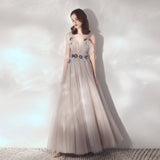 Cute v neck tulle long prom dress evening dress HZ1023