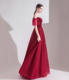 Bugundy velet tulle long prom dress A line evening dress HZ1023
