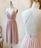 Pink chiffon short prom dress party dress HZ1023