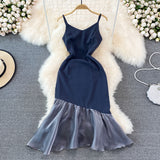 High sense V-neck suspender skirt with waist closed and thin fishtail buttock wrapped dress HZ1023