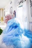 Amazing tulle long prom dress blue evening dress HZ1023