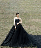 Black tulle long ball gown dress evening gown HZ1023